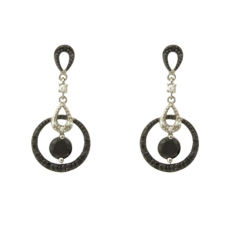 Black Round CZ within Circle Dangle - Click Image to Close